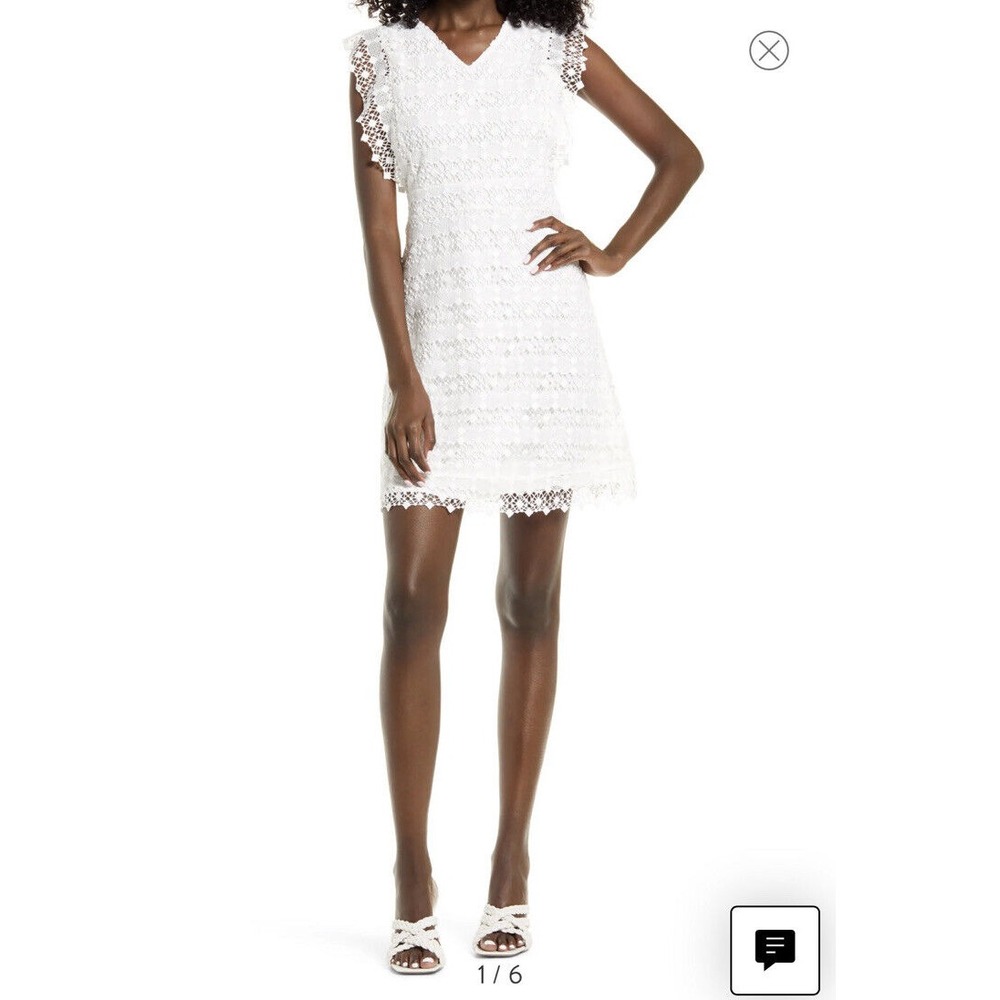 AmyLynn Dress Womens  Large White Flutter Sleeve Lace New